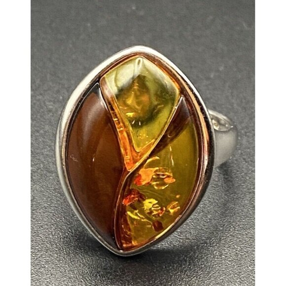 Multi-Color Baltic Amber Ring Size 7.25 925 Sterling Silver 5.4 G 23 h x 17.7 mm - Picture 4 of 16